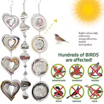 Металлический отражатель для птиц, вращающийся спиннер для птиц, двухсторонний, с высокой отражающей способностью, для использования в помещении, на открытом воздухе, в саду, на ферме, висит, сердце любви, спираль, отпугиватель птиц C