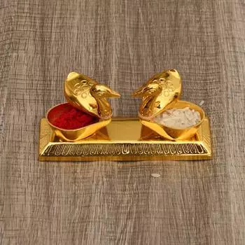 Metal Brass Swan kumkum Box | Puja | Roli | Chawal | Chandan | Haldi | Sindoor | Turmeric | Dabbi | Dibbi | Dhani | Dani Lid Holder - Duck Swan kumkum золотистый