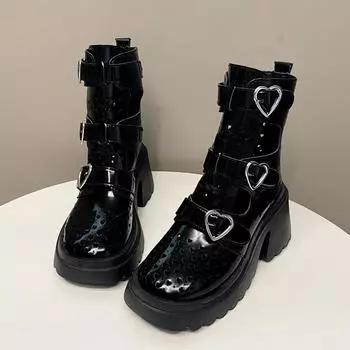 Metal Buckle Decoration Boots Women s Thick Heel Thick Bottom Hollow Breathable Women s Shoes New Short Cool Boots 35 чёрный