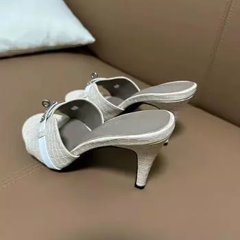 Metal buckle high-heeled slippers 2025 new versatile autumn and winter outer wear cool slippers black high heels 35 белый