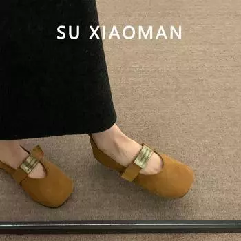 Metal buckle soft sole Mary Jane shoes women s 2025 spring new one-word buckle with round head temperament single shoes flat grandma shoes 35 красный