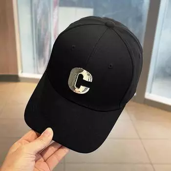 Бейсболка с металлической буквой C, женская, маленькая, повседневная, универсальная, весенне-осенняя, солнцезащитная, с жестким верхом Adjustable чёрный