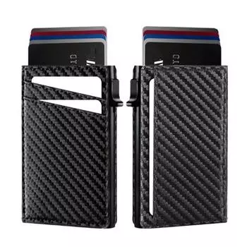 Metal card bag Men s and women s RFID anti-theft brush Side push Metal aluminum alloy card bag Multi-card position wallet card box