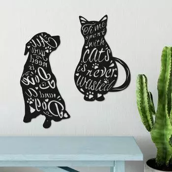 Metal Cat Wall Art - Time Spent with Cats is Never Wasted Black Cat Cutout | Charming Home & Garden Decorations белый