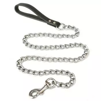 Metal Chain Dog Lead With Leather Style Handle Strong Control Leash Iron Dog Pets Supplies Collars Harnesses чёрный