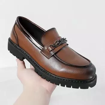 Metal Chain Loafers Men s Thick-soled Heightening British Style High-Level Business Casual Leather Shoes Slip-On Wedding Shoes 38 чёрный