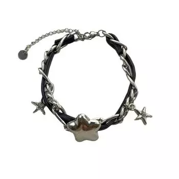 Metal Chain Punk Bracelet Necklace Y2k Multilayer Hand Rope Star Pendant Bracelet Music Festival Bracelet