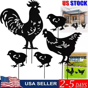 Metal Chicken Garden Decoration Garden Stakes For Yard Art Chicken Silhouette Statues Patio/Lawn Outdoor Chicken Decor Garden Ar 3PCS