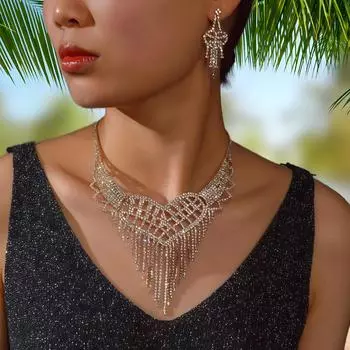 Металлическая цепочка с когтями и стразами Свадебное ожерелье Свадебное ожерелье Серьги Ювелирные изделия Банкетное ожерелье Ювелирные изделия золотой