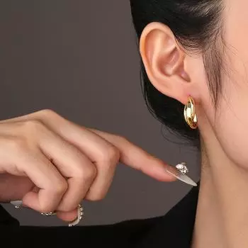 Metal cold texture retro port simple cross plain ring earrings s925 silver needle commuter versatile earrings