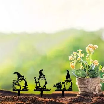 Metal Craft Santa Insert Yard Gnome Large Outdoor Gnome Silhouette Decoration, Lawn Stakes for Garden, Stylish Metal Yard Decor бежевый