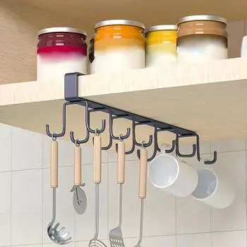 Metal Cup Holder Hook - Space Saving Shelf Storage for Cups, Utensils, and Kitchen Essentials - Easy To Install Home Decor Accessory 1pc чёрный