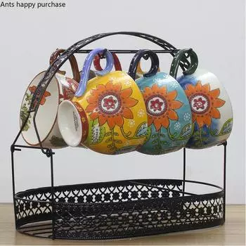 Metal Cup Holder Household Water Cup Storage Rack Drain Rack Desktop Shelf Mug Hanger Home Storage Holders Decorative Frame чёрный