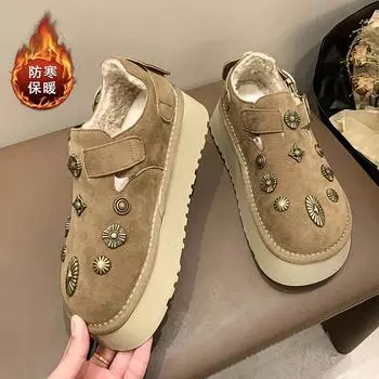 Metal Decoration Round Toe Flats Winter Sold 2024 High Quality Women s Shoes Slip-on Concise Flats Sapatos Baixos Femininos 35 верблюд