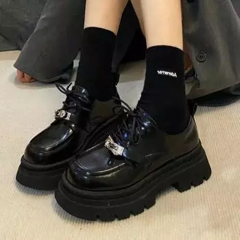 Metal decorative JK small leather shoes women s 2024 new spring and autumn lace-up British single shoes Mary Jane platform 35