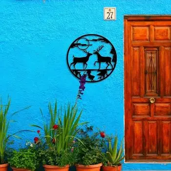 Настенное искусство «Олень и лунная гора» из металла — потрясающие подвесные украшения для гостиной, домашний декор в стиле природы светло-серый