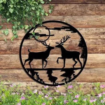Metal Deer Wall Art, Moon Mountain Wall Art, Metal Wall Art, Wall Hangings Living Room Wall Art Home Decor Artwork Nature