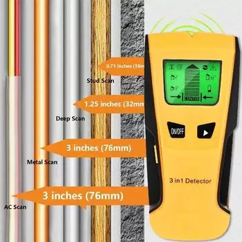 Metal Detector Find Metal Wood Studs AC Voltage Live Wire Detect Wall Scanner Electric Box Finder Wall Detector 3 In 1 жёлтый