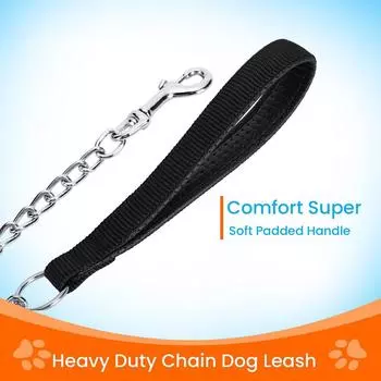 Metal Dog Leash with Durable Padded Handle 120cm Heavy Duty Dog Chain Leash Chew Proof Sturdy Training Pet Lead for Large Dogs 2mm-120cm