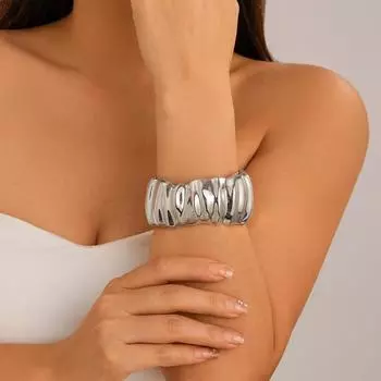 Metal Exaggerated Open Bangle Wide Geometric Cuff Bangles Creative Metal Irregular Bracelets Women Style7-Silver