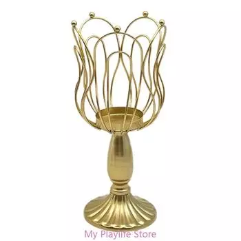 Metal Flower Tealight Holder Hollow Out Iron Candlestick Decors Type for B чёрный