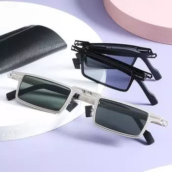 Metal Folding Sunglasses Ultra-Light Anti-Blue Metal Sunglasses Square Frame Men S And Women S Sunshade Sunglasses