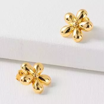 Metal glossy flower stud earrings 925 silver needles niche retro light luxury simple ear jewelry золотой