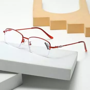Metal Half-Frame Anti-Blue Reading Glasses Plain Age-Reducing Reading Glasses Women S Ultra-Light Elderly Reading Glasses 100