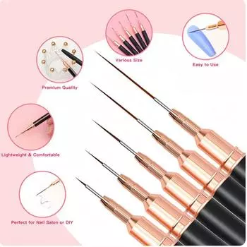 Metal handle 5 Pcs 4/8/12/20/25mm Nail Art Liner Brushes Set Ultra-thin Lines Striping Painting Nail Design Pen Manicure Tool бежевый