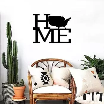 Metal Home Sign USA - Wall Dcor with Silhouette of America, Stylish Metal Wall Hanging, and Elegant Wall Hanger for Home чёрный