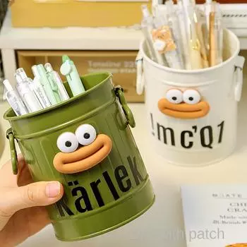 Metal Large Mouth Pen Holder Funny Stationery Container Convenient Pen Organizer Student white&big mouth