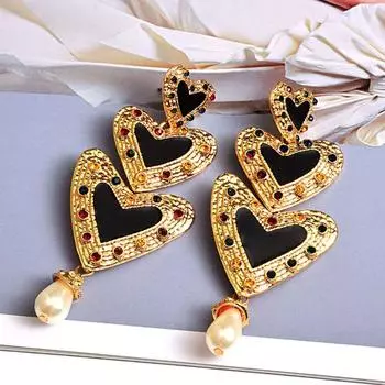 Metal Love Heart Long Earrings Simple Ear Stud Elegant Love Pearl Ear Drop Women Style 2