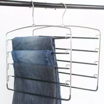Metal Multi-Layer Trousers Hanger Hanging Moveable Pants Storage Holder Space Saving Reusable 5 Layer Trousers Rack Wardrobe чёрный