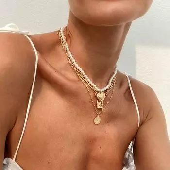 Metal Pearl Beaded Necklace Multi-layer Beach Style Necklace Vintage Pearl Shell Necklace Vacation Shell