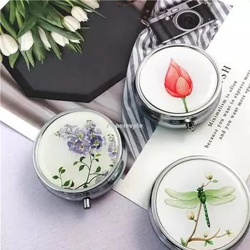 Metal Pill Box Stainless Steel Circular Pill Box Medicine Storage Container Medicine Box Portable 3 Compartment Medicine Box