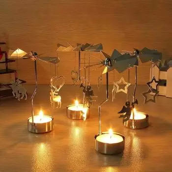 Metal Rotary Candle Holder Light Carousel Stand Tea RollingHome Christmas Home Decore Candles Angel