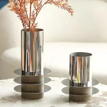 Metal Round Laminated Vase Geometric Arts and Crafts Decoration Floral Arrangement Accessories Flower Vase Home Decoration