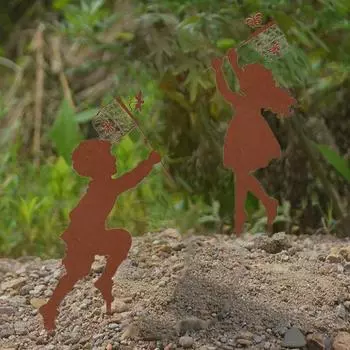 Metal Silhouette Art Character Model Little Garden Girl Shape Boy Silhouette Art Ornament Decor Stakes Sculpture Boy L