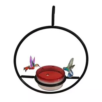Metal Simple Hummingbird Water Feeder Hanging Round Mini Bird Feeder With 4 Drinking Feeding Holes, For Hummingbirds чёрный