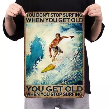 Metal Surfing Tin Sign Rectangular Iron Painting Wall Home Bar Decor30x40cm QDE
