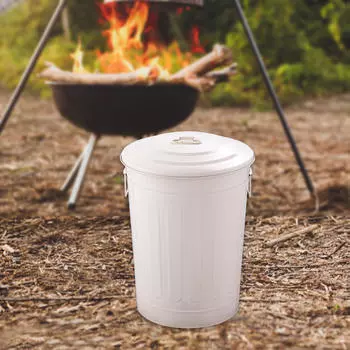Metal Trash Can Iron Garbage Sturdy Decorative Bucket with Two Handles Round Lid for Yard