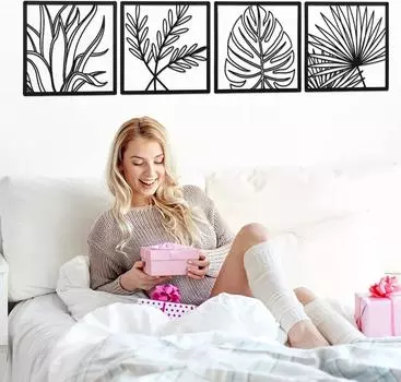 Металлическое настенное украшение в виде тропического растения — шикарное железное украшение для внутренних помещений, стильное настенное искусство для дома и модный декор светло-серый