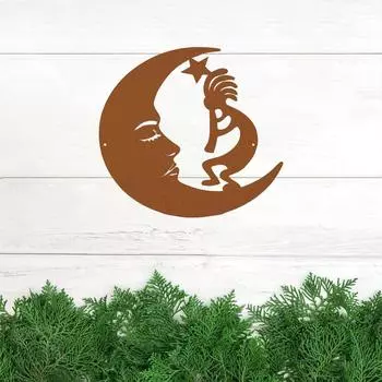 Металлическое настенное искусство Moon & Kokopelli Steel Sign - Преобразите свой двор с помощью этого искусства. Идеально подходит для современного декора.. Стильное настенное искусство чёрный