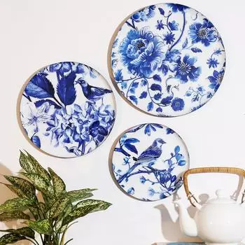 Metal Wall Plates | Home Decoration | Flower and Bird Art Design | Living Room Wall Decoration | Dcor Items | Gift Items (Multicolour) (Set of 3)