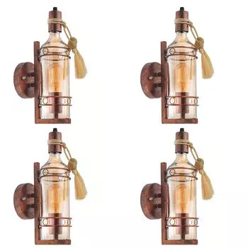 Metal Wall Sconce Antique Wine Bottle Lamp | Vintage Style Wall Mount Light Fixture | Wall Light for Home Decoration, Bar & Restaurant (Pack of 4)