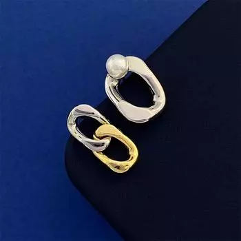 Metal Wind Chain Double Ring Asymmetrical Stud Earrings Unique Fashion Design Earrings Women Ins Wind Earrings New
