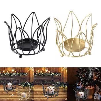 Подсвечник для чайной свечи в форме цветка из металлической проволоки, выдолбленный железный подсвечник, центральный элемент стола, подсвечник для свадьбы чёрный