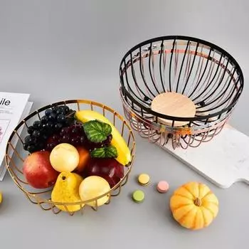 Металлическая проволока, корзина для фруктов, большие круглые корзины для хранения хлеба, современная ваза для фруктов, кухонная стойка, подставка для овощей, держатель для закусок