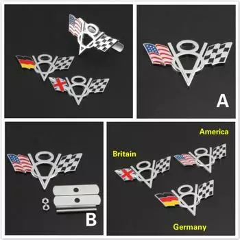 Металл V8 Флаг Америки Флаг Германии Флаг Великобритании Эмблема автомобиля Значок Наклейка Стайлинг автомобиля A [America]