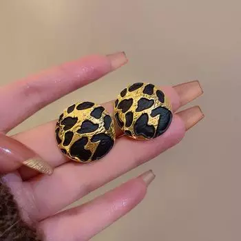 Metallic Texture round Leopard Print Stud Earrings 2025 New Arrival Best Selling Accessible Luxury Unique Design Sense Earrings Vintage Earrings Leopard print round stud earrings-Silver Needle